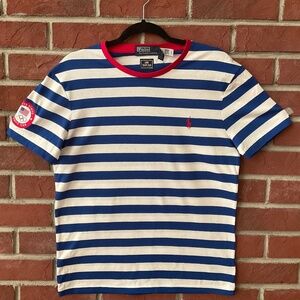 Ralph Lauren Olympic Team USA White Blue Striped Jersey Mens T-shirt Size M NWT